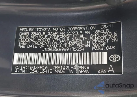 2011 Toyota Corolla Le from USA, damaged, VIN JTDBU4EE9B9145254